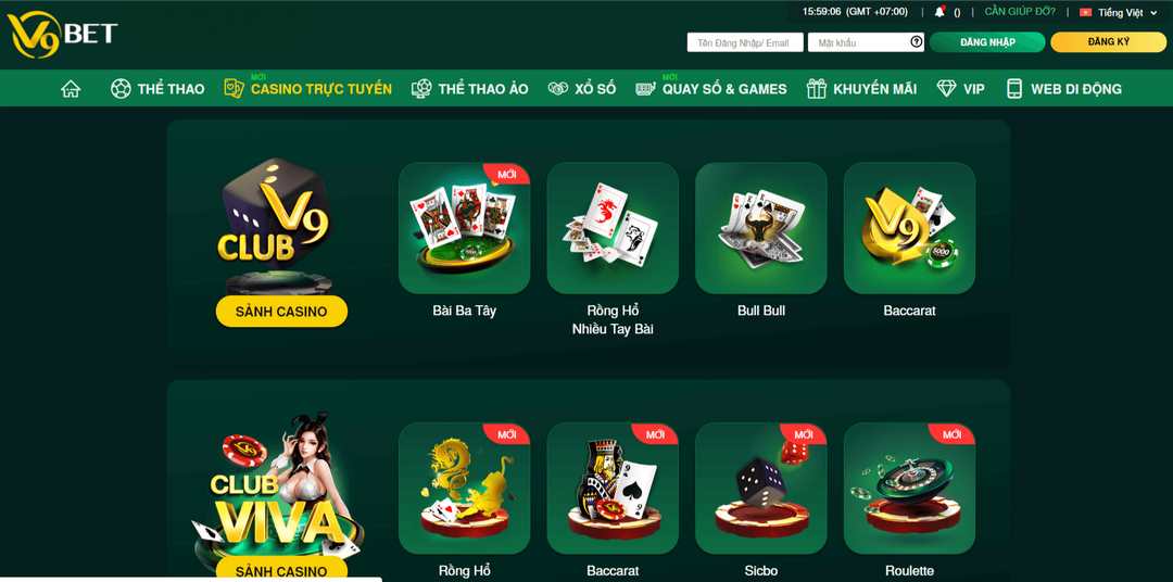 Sảnh V9BET casino nóng quanh năm bởi thị trường chơi sôi động
